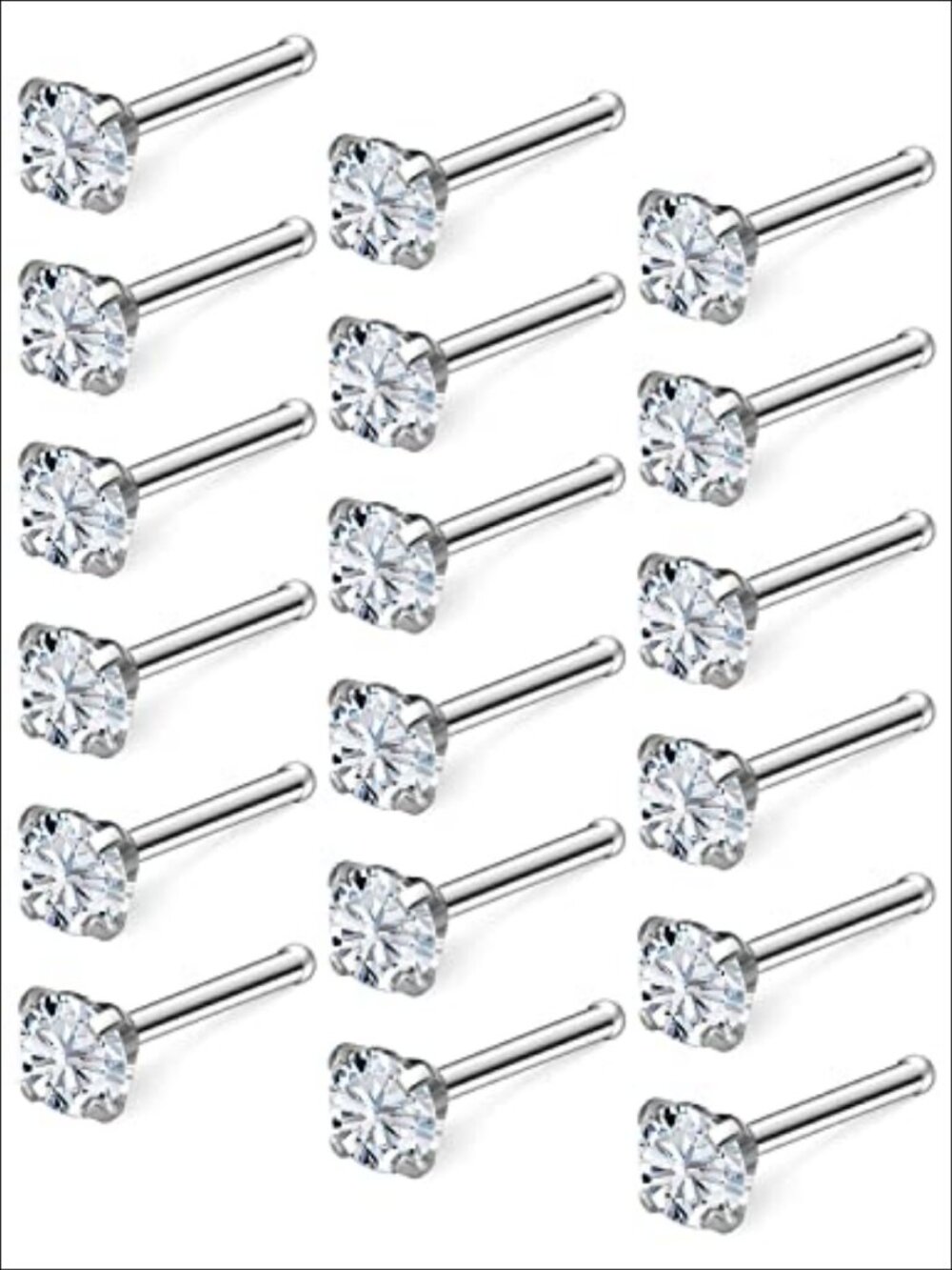 18G 20G 22G Nose Rings Studs Cubic Zirconia 316L Surgical Steel Screw L Shaped